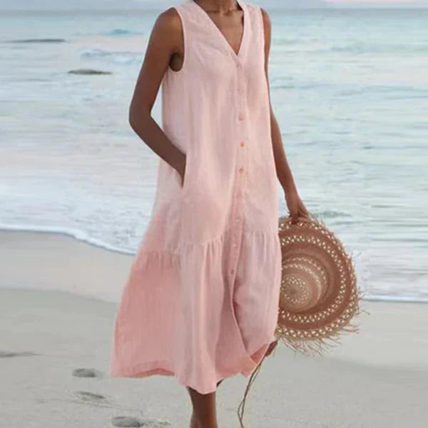 Rocío™ | Vestido camisero sin mangas con escote en V
