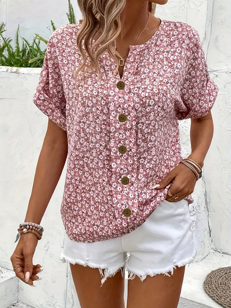 Verna | Blusa Casual Floral con Botones en la Parte Frontal