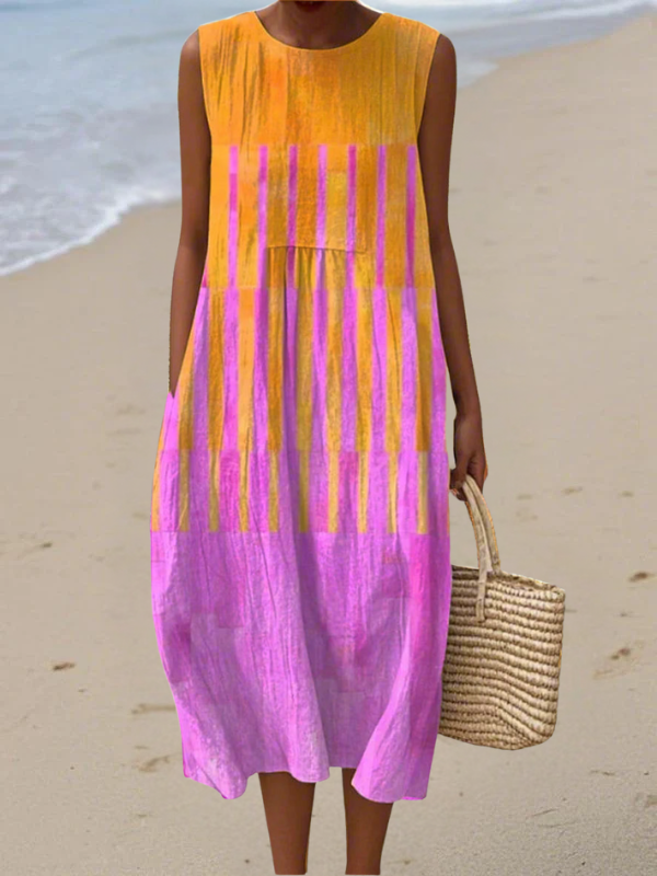 Lucy™ Vestido Midi Rayas al Atardecer
