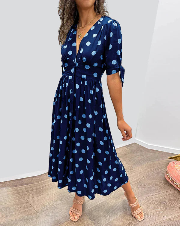Mina™ | Vestido de escote en pico con lunares