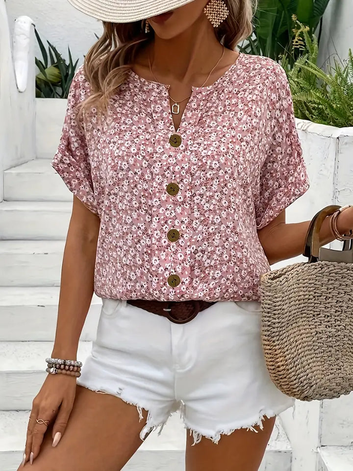 Verna | Blusa Casual Floral con Botones en la Parte Frontal