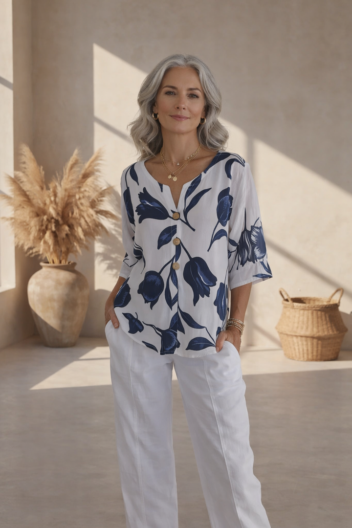 Eluriel - Floral Button-Up Blouse