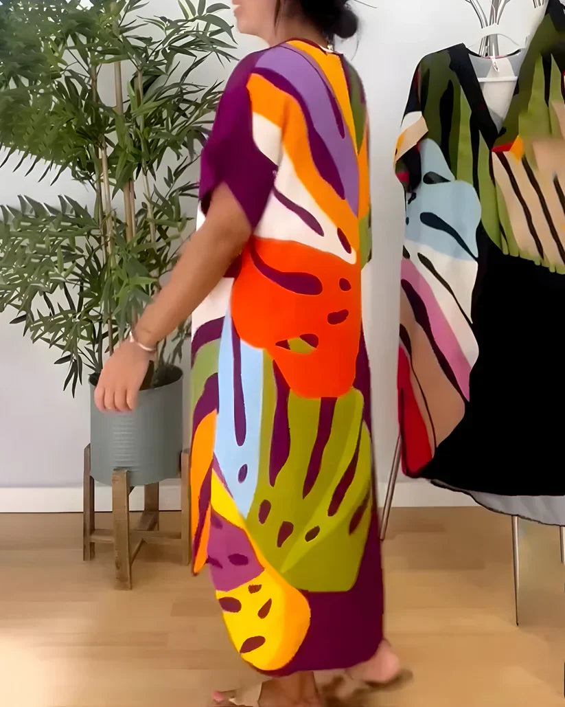 Rosa™ vestido fluido con estampado tropical y escote en pico