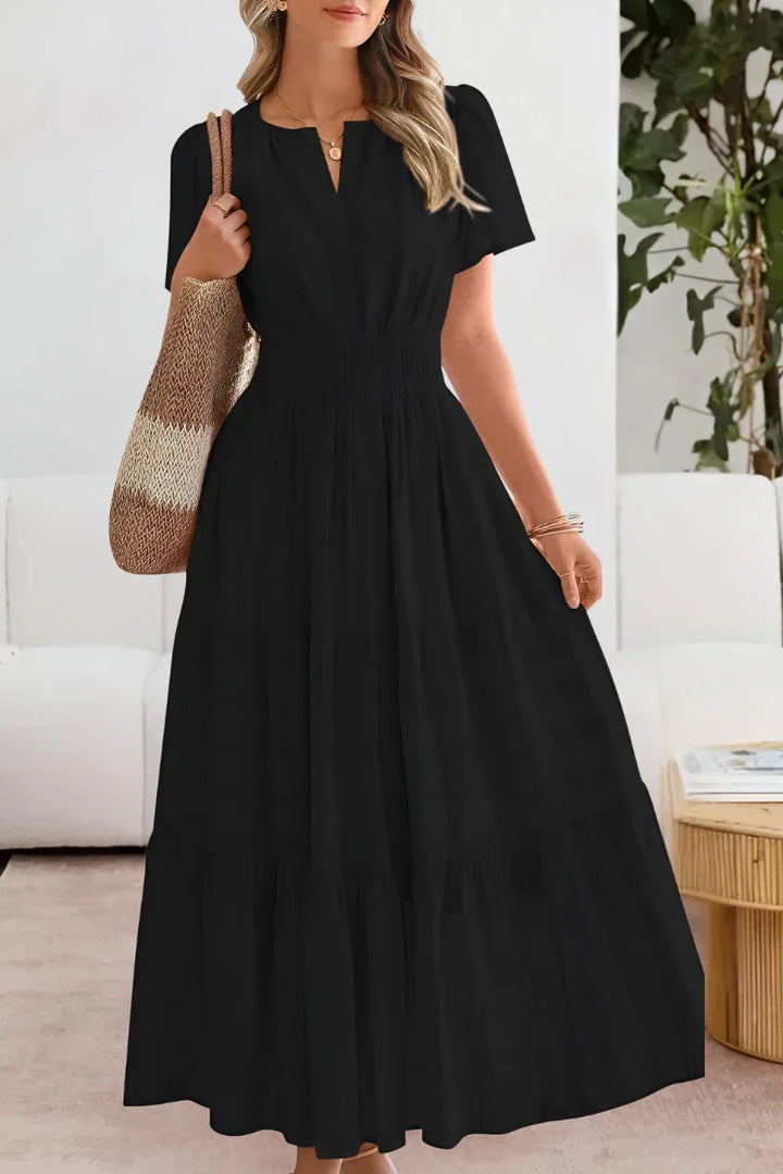 Emma – Vestido largo con cintura fruncida y vuelo elegante