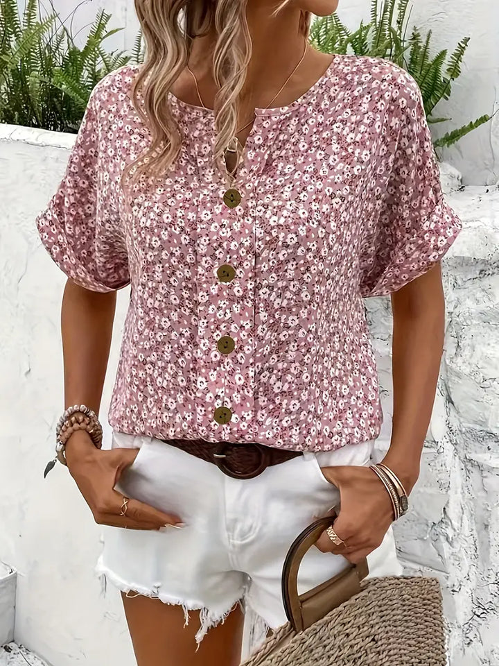 Verna | Blusa Casual Floral con Botones en la Parte Frontal
