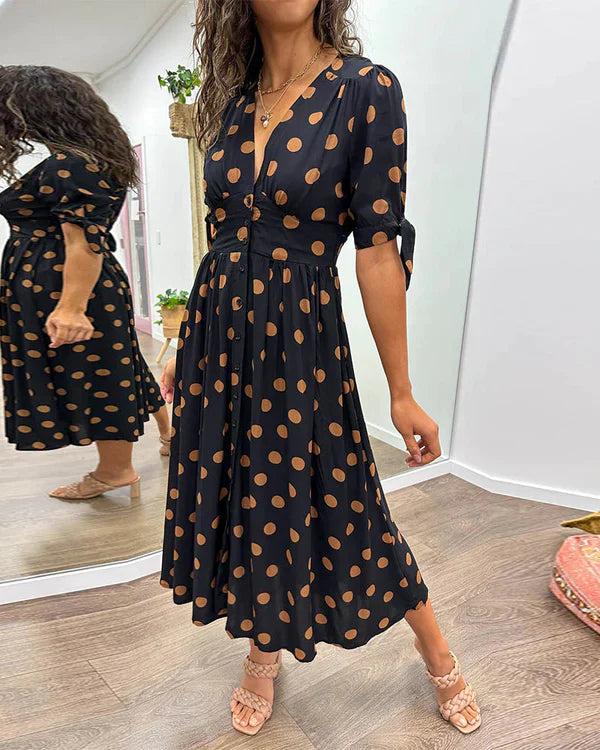 Mina™ | Vestido de escote en pico con lunares