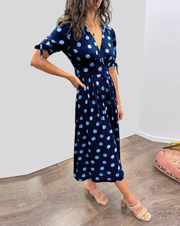 Mina™ | Vestido de escote en pico con lunares