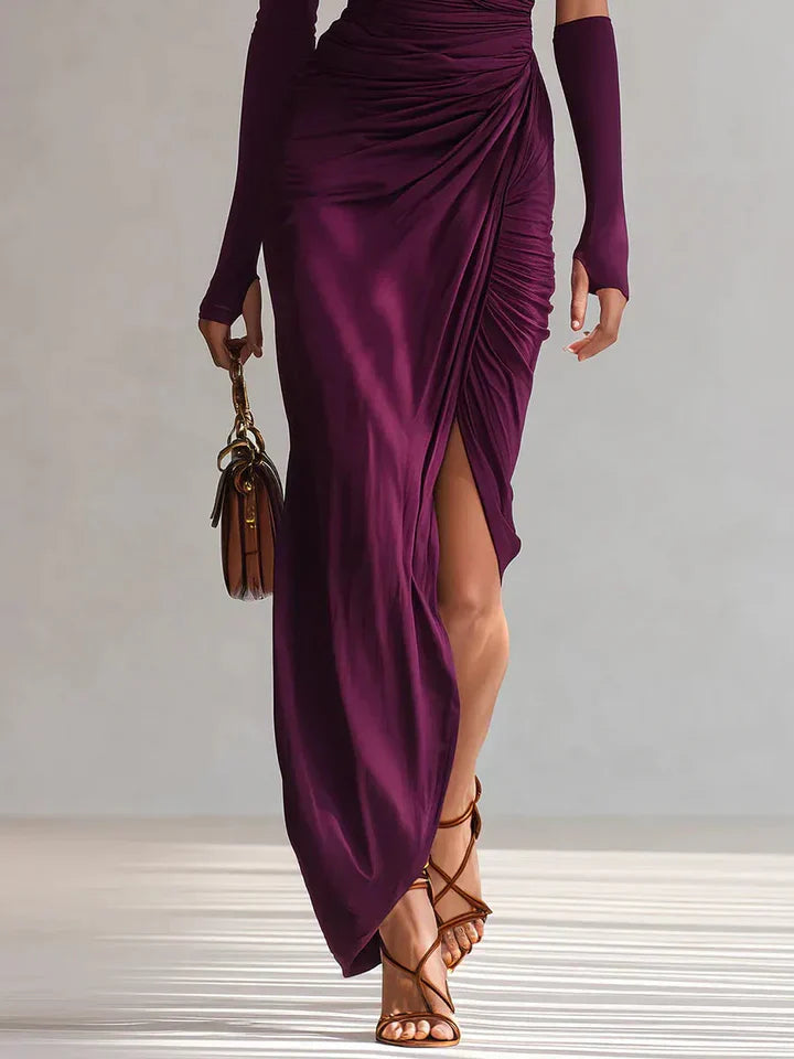 Rosalía™ | Vestido largo de fiesta asimétrico en color violeta