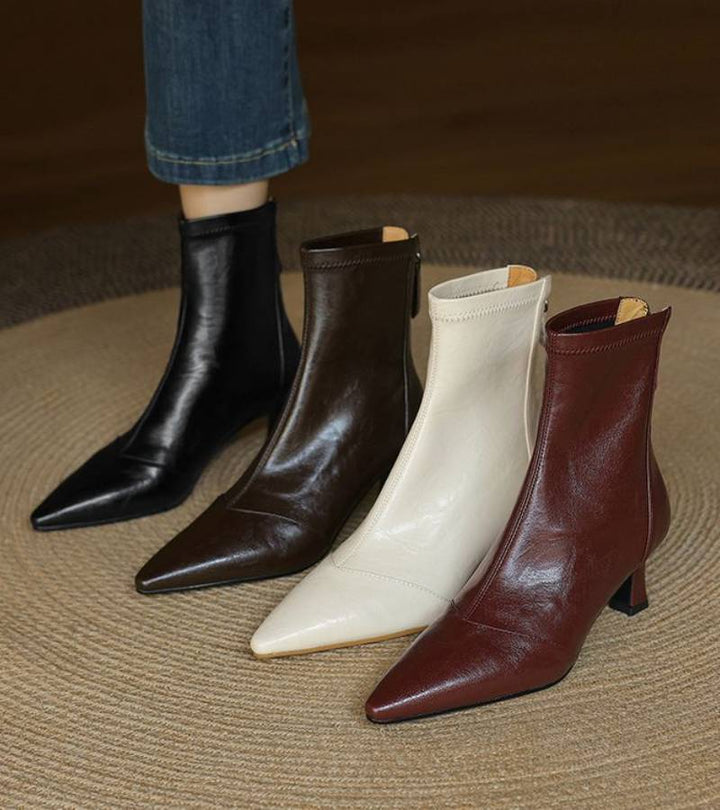 Fulvia - Botines minimalistas de piel con tacón medio