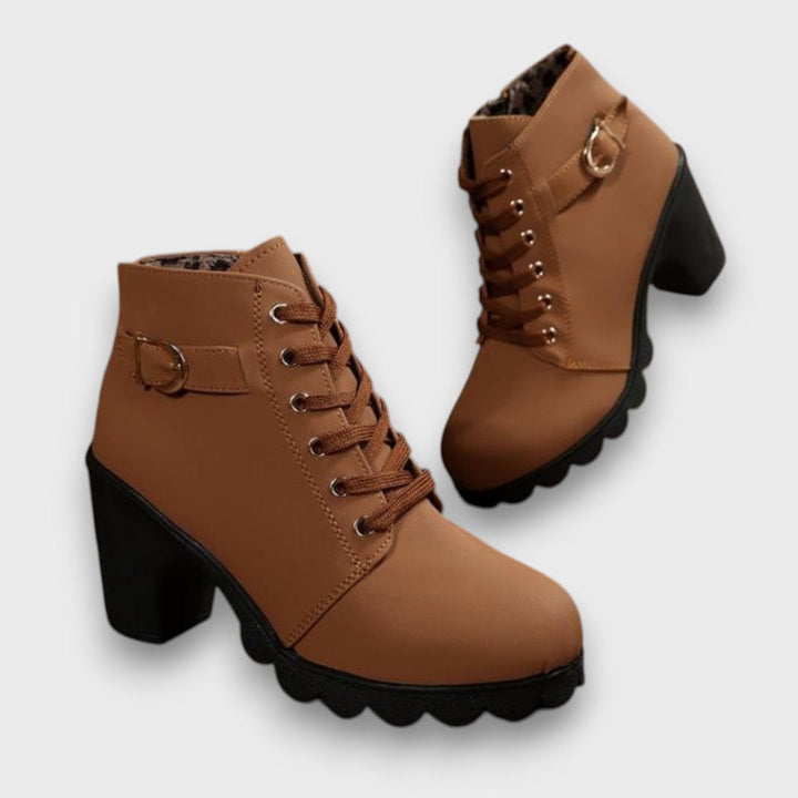 Ardeline Lace-Up Buckle Block-Heel Ankle Boots