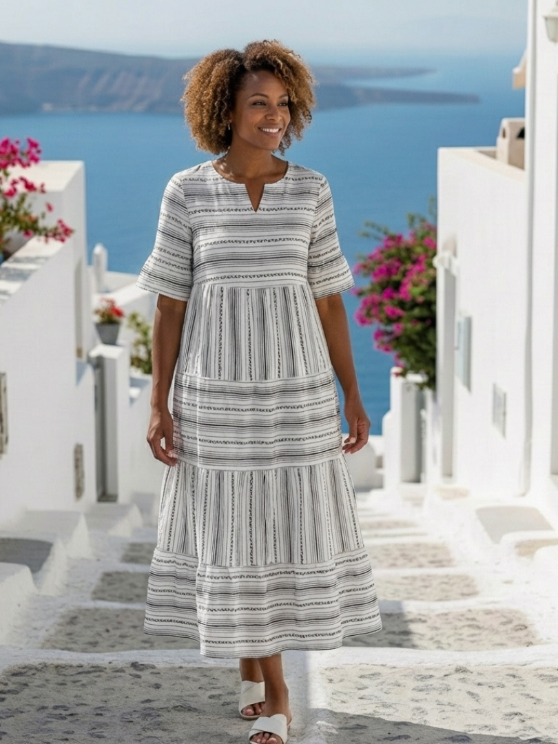 Parisa | Vestido midi de tirantes cortos a rayas