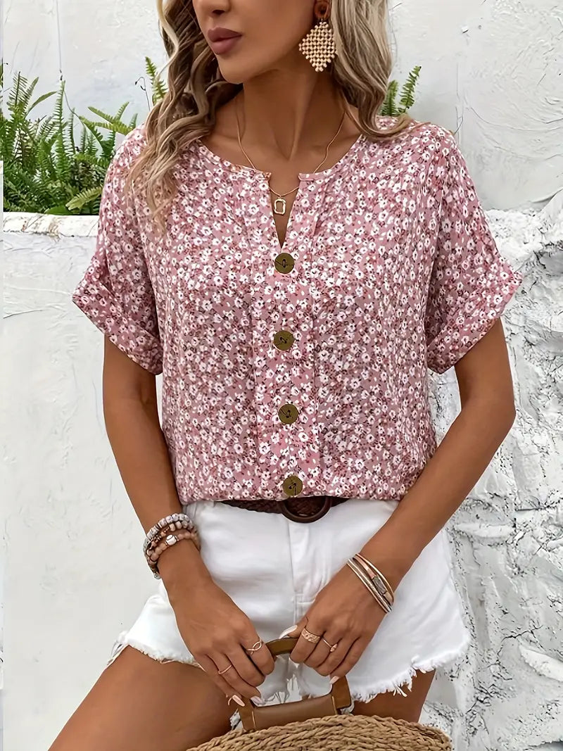 Verna | Blusa Casual Floral con Botones en la Parte Frontal