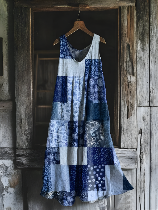 Vestido de Lino Vintage de Patchwork