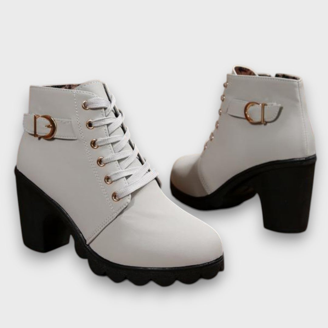 Ardeline Lace-Up Buckle Block-Heel Ankle Boots