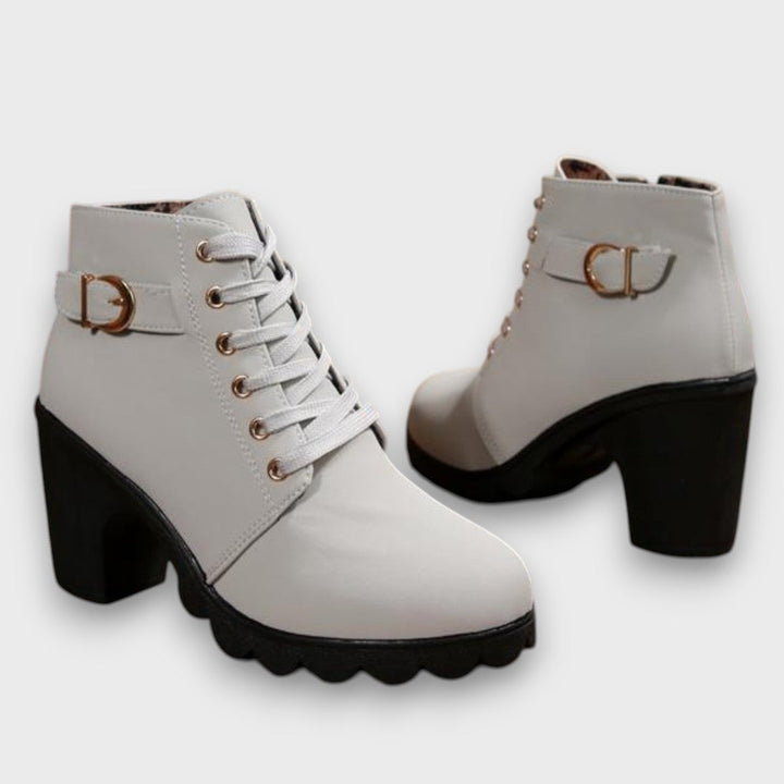 Ardeline Lace-Up Buckle Block-Heel Ankle Boots