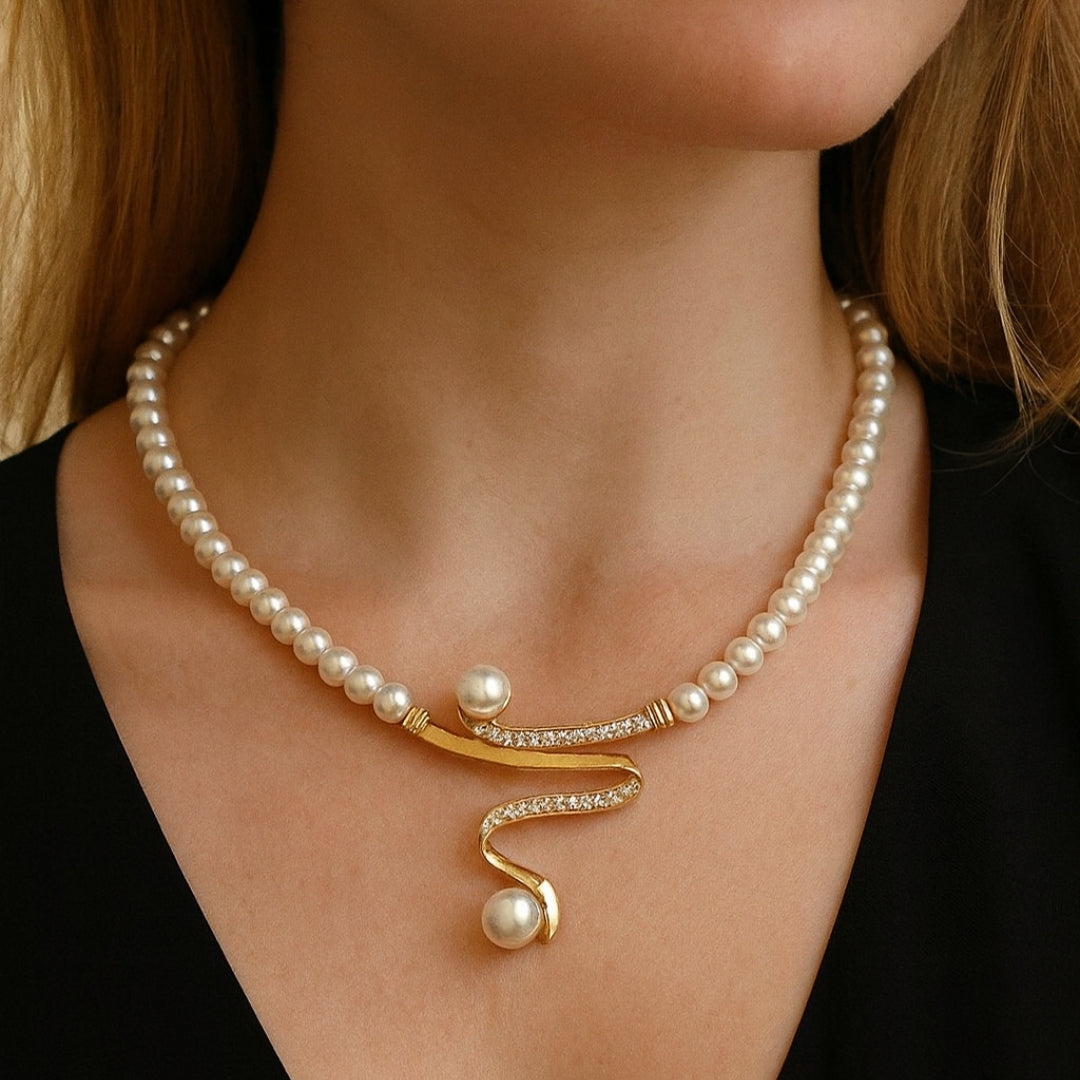 Susanna - Collar de perlas naturales + conjunto de pendientes