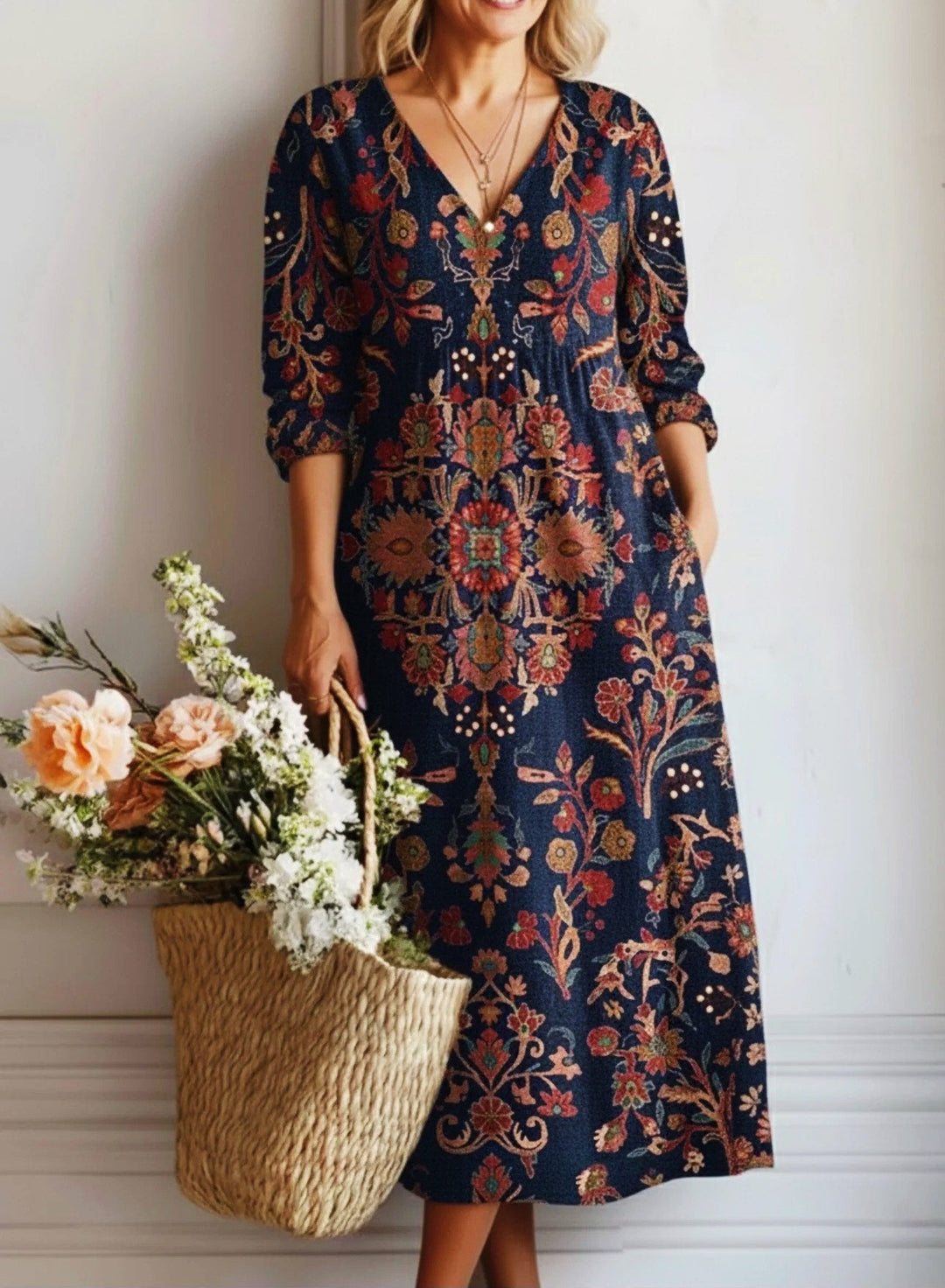Vintage Floral Pocket Tunic Dress