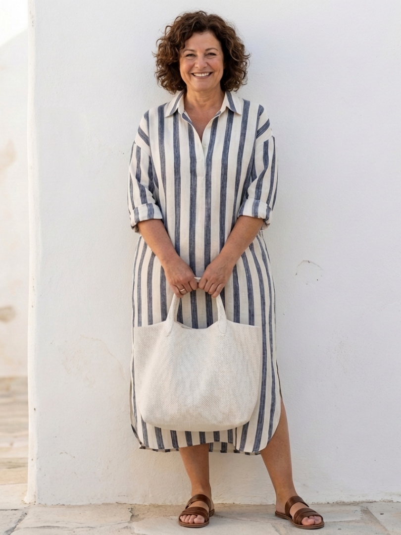 Naomi | Vestido Camisero Midi de Manga Larga a Rayas