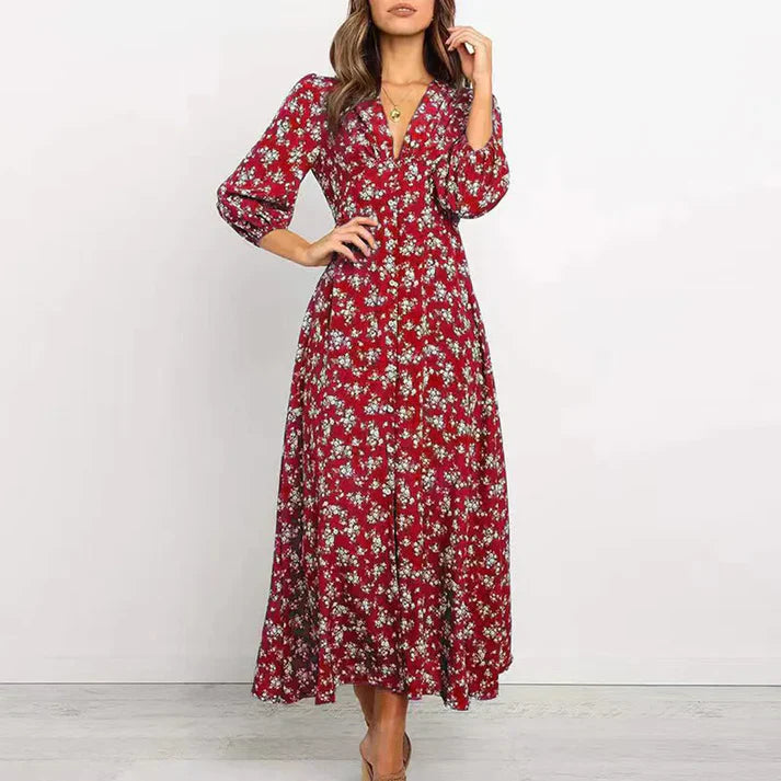 Eli™ Vestido largo con estampado floral y encanto atemporal