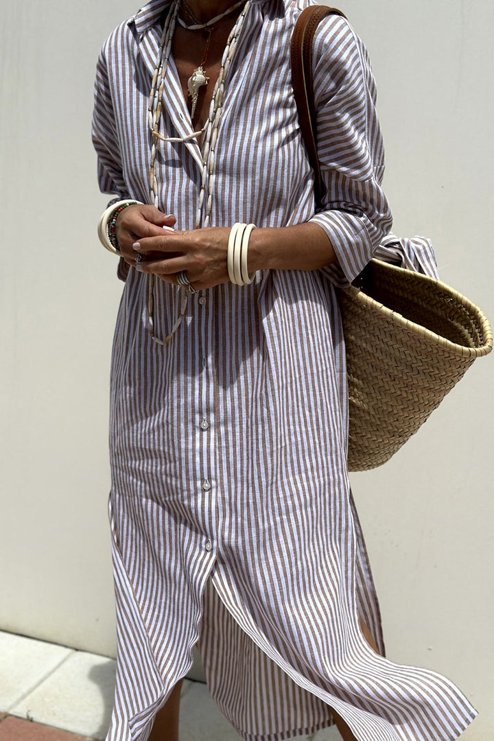Sophia | Vestido camisero a rayas atemporal con comodidad elegante