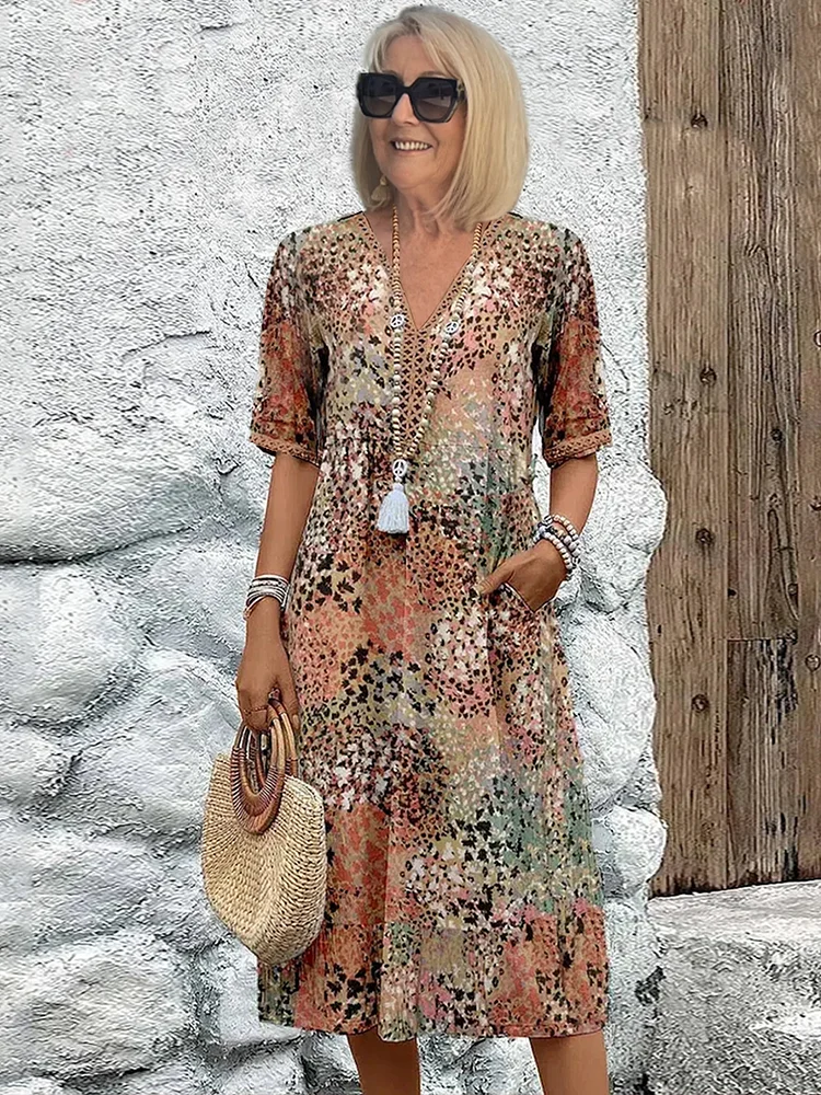 Harper Elegant Floral Midi Dress with Tummy Coverage