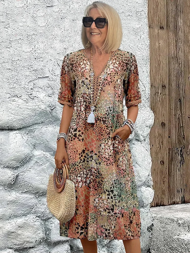 Harper Elegant Floral Midi Dress with Tummy Coverage
