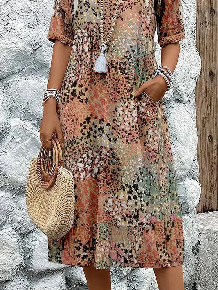 Harper Elegant Floral Midi Dress with Tummy Coverage