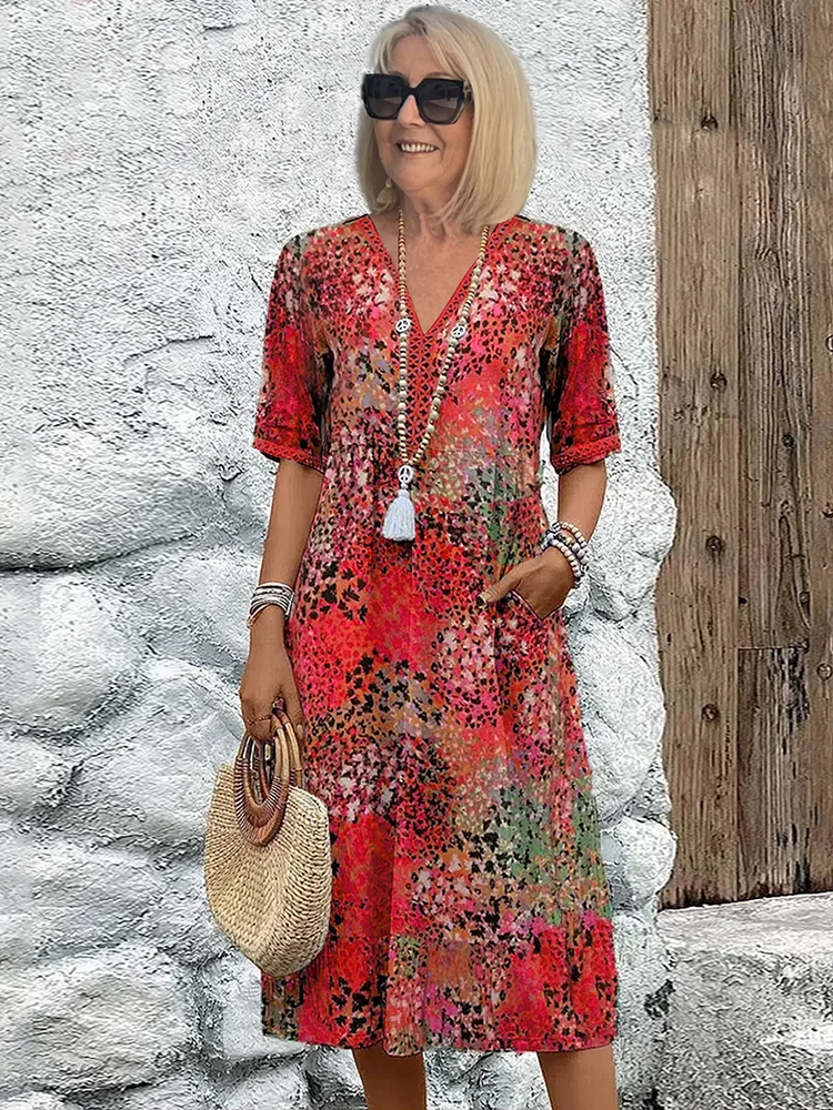 Harper Elegant Floral Midi Dress with Tummy Coverage