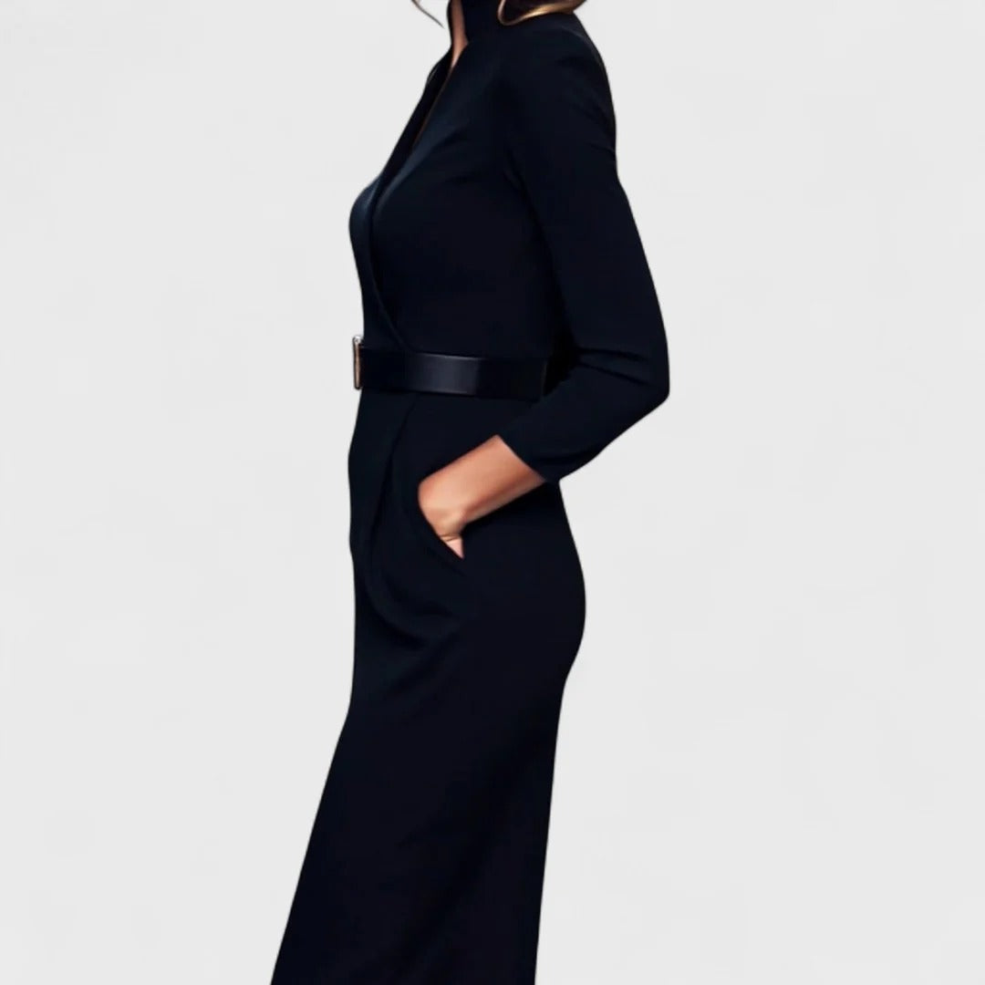Beatriz - Vestido elegante con cuello mandarín y cinturón