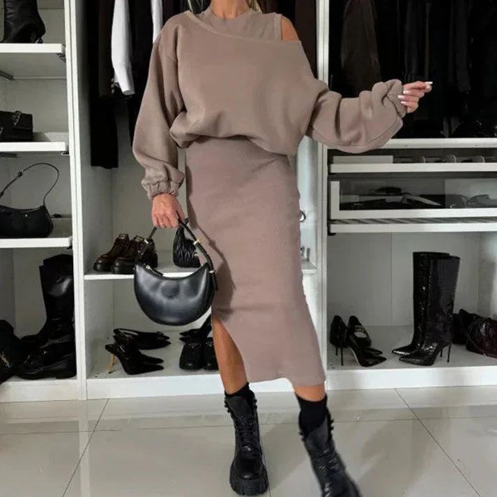 Camila - Conjunto de vestido sin mangas y jersey